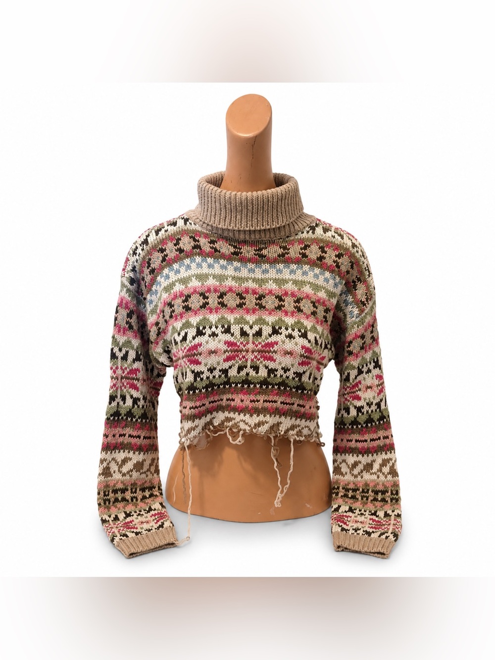 Vintage Y2K Distressed Cropped Turtleneck Sweater